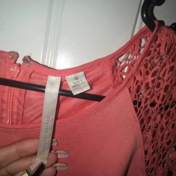 LC Lauren Conrad Pink Dress Womens Short Lace Sleeves Empire Waist - Picture 3 of 4